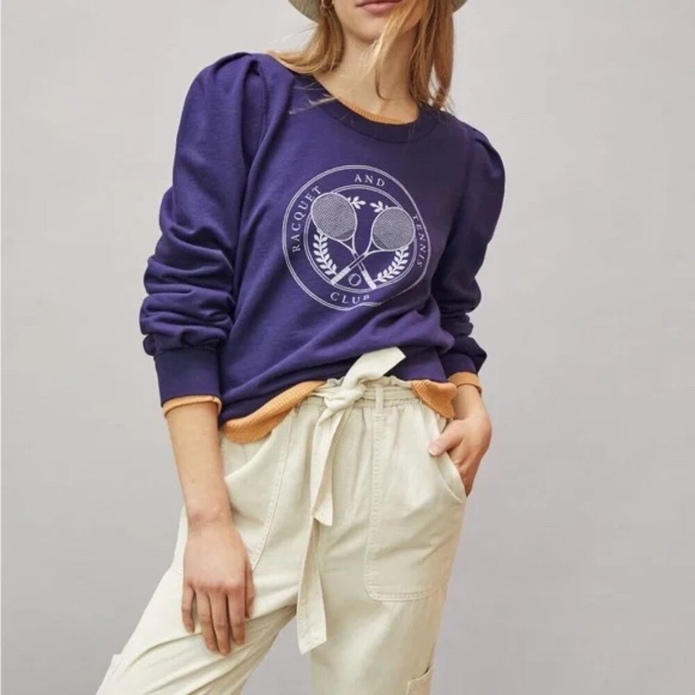 T.La Dark Blue Tennis Club Sweatshirt with Puffy Sleeve Size L